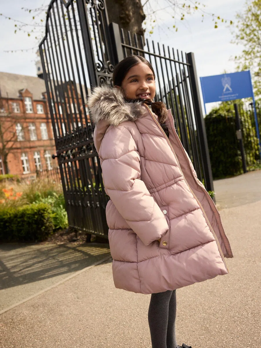 NEXT Niñas Abrigo acolchado con bordes de piel sintética impermeable