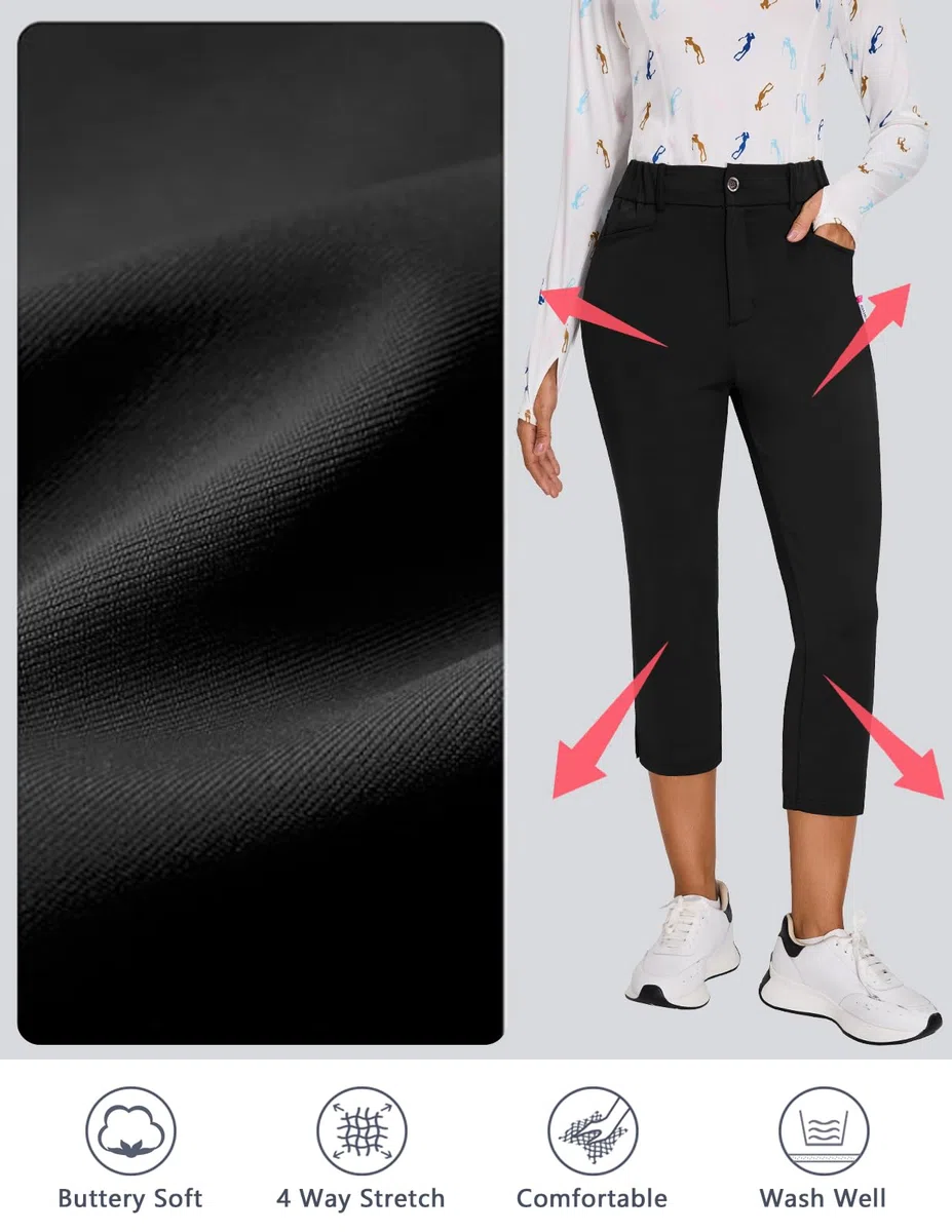 Pantalones de Golf para Mujer 7/8 elásticos con Cremallera Derecha Trabillas para cinturón Pantalones de Golf, Pantalones Piratas Ligeros para Deportes, Viajes, Trabajo