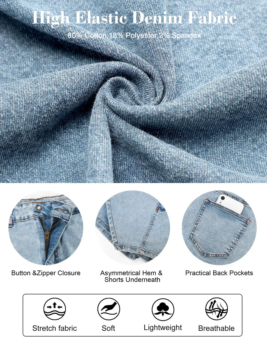 Fengbay Falda pantalón de mezclilla para mujer, cintura alta, elástica, minifalda de mezclilla casual de moda con bolsillos, Reino Unido