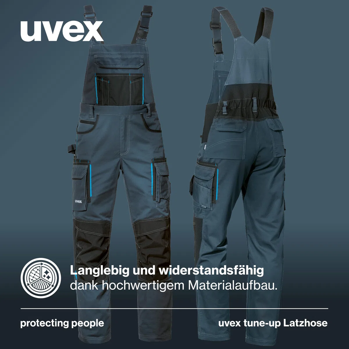 Uvex Tune-Up Pantalones de Trabajo Largos para Hombres - Petos con Cintura elástica y Bolsillos en la Rodilla - Azul