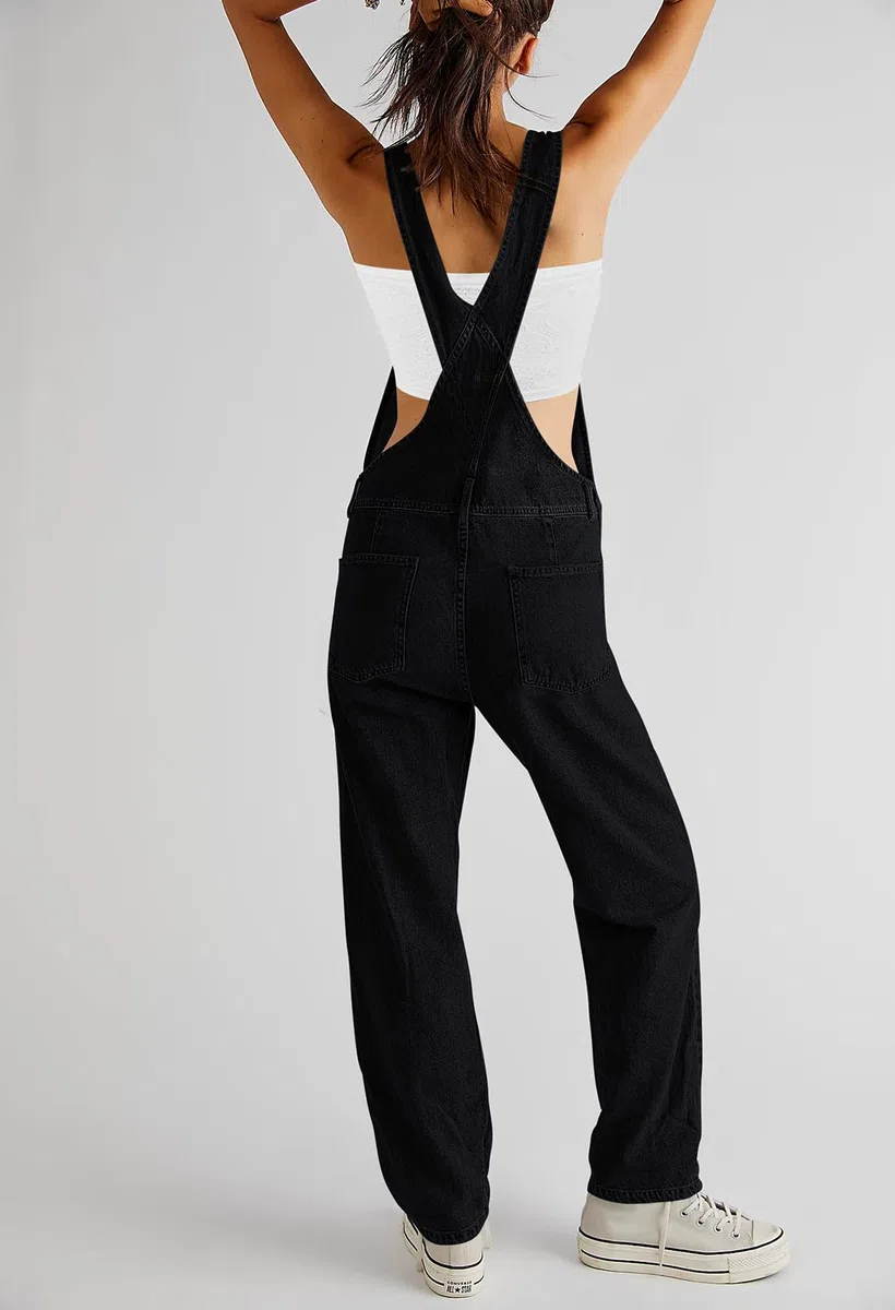 Sovoyontee Peto de verano para mujer, holgado, largo vaquero, mono con tirantes