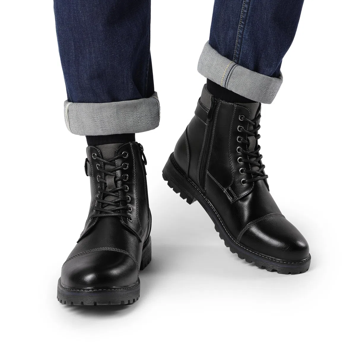 Bruno Marc Botas de Militares Oxford Hombre Botines Moto de Cordones con Cremallera Lateral