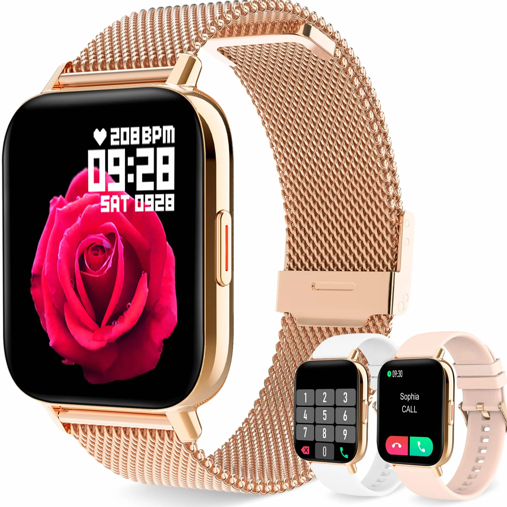 Reloj Inteligente Mujer con Llamadas Smartwatch Monitor de Sueño, Pulsometro, Oxímetro, Podómetro Caloría DIY Esfera Reloj, Reloj Digital iOS Android Pulsera de Actividad 8 Modos Deportivos