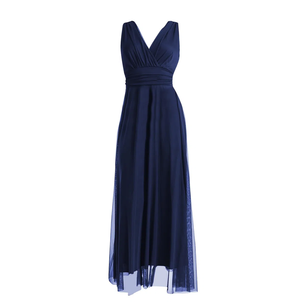 Vestido largo de ceremonia para mujer, de tul, elástico, cuello en V, fabricado en Italia