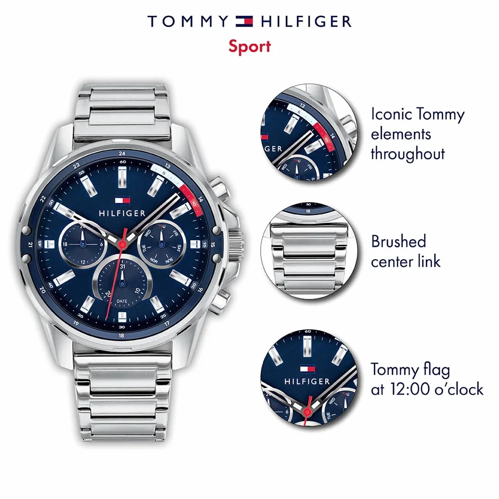 Tommy Hilfiger Reloj Analógico de Cuarzo Multifunción para Hombre con Correa en Acero Inoxidable o en Silicona