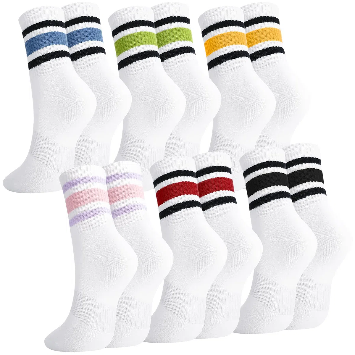 taonganui 6 pares de calcetines deportivos para mujer 38-43 calcetines de tenis calcetines largos de algodón blanco calcetines deportivos con rayas calcetines de tenis mujeres, Como se muestra en la