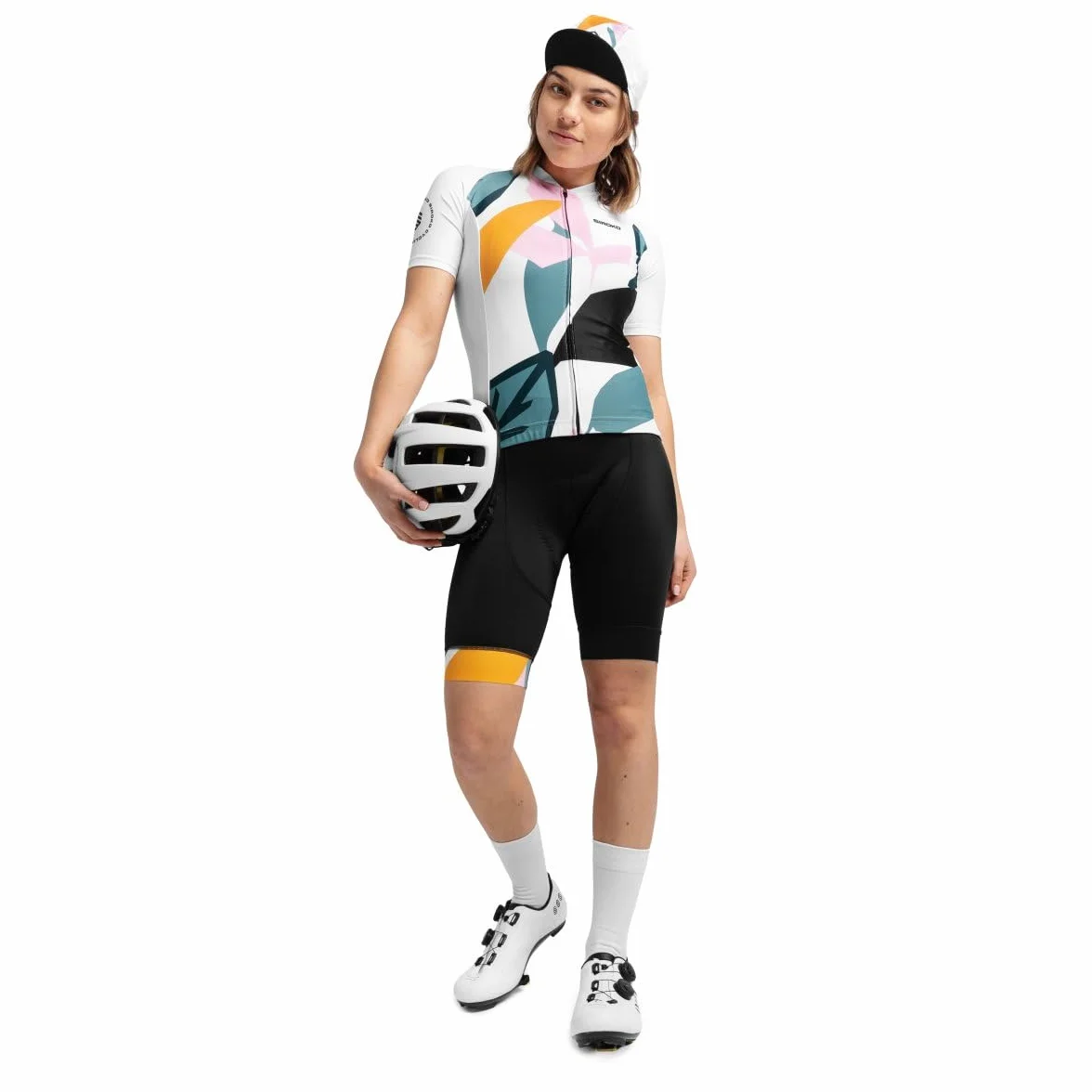 SIROKO - Maillot de Ciclismo para Mujer M2 Pinerolo - S - Blanco/Verde Ceniza/Rosa Chicle