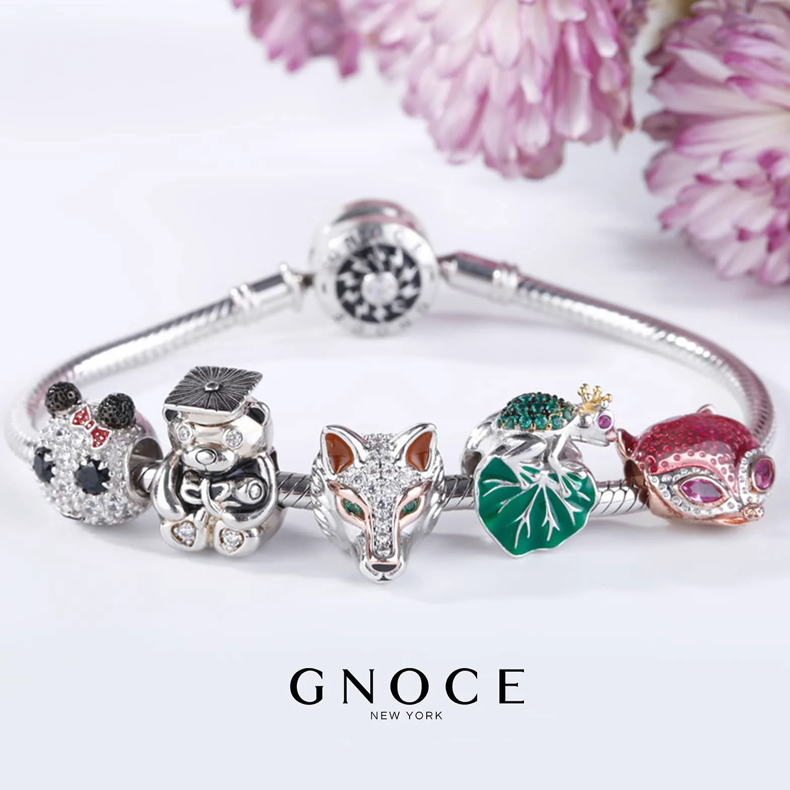 GNOCE Abalorio de plata de ley 925 con diseño de cabeza de animal, compatible con pulseras y collares, para mujeres, hombres y niños
