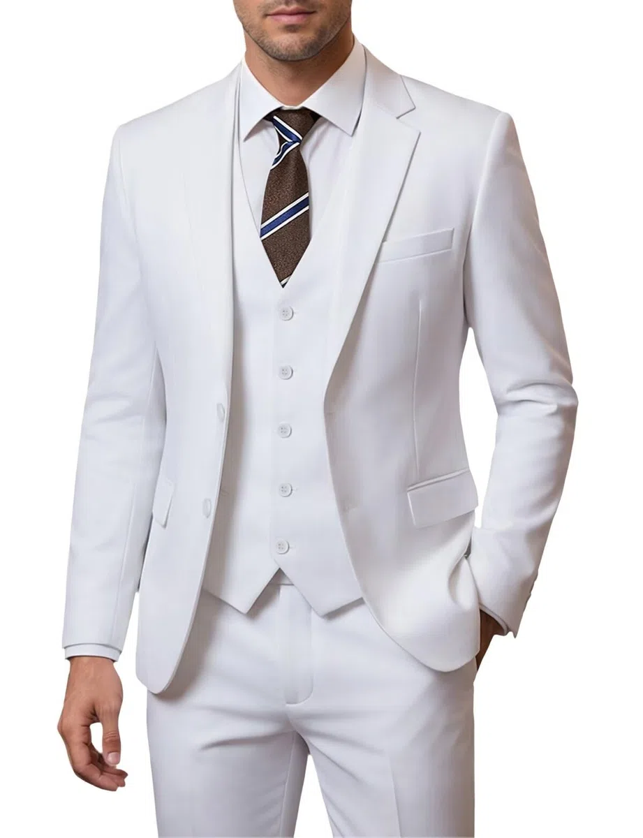 Holivyer Conjunto de Traje Ajustado de 3 Piezas para Hombre, Blazer de Dos Botones, Chaqueta sólida, Chaleco, Pantalones, Traje de Boda y Negocios