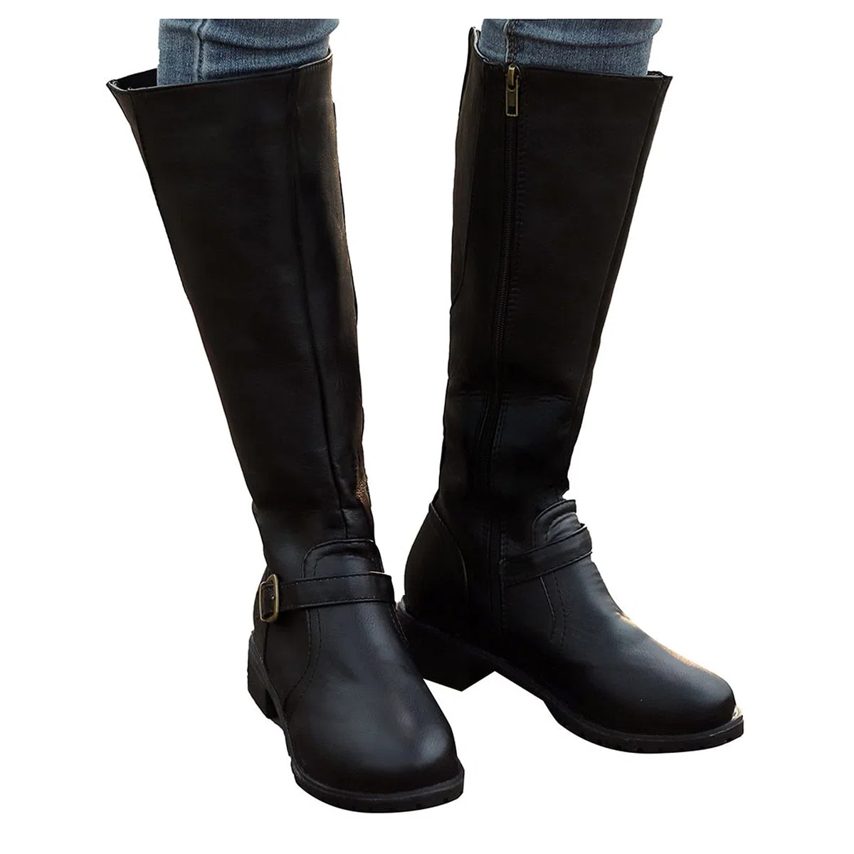 Botas de Mujer Bota Cana Alta con Tacon Ancho, Altura Media Cierre Cremallera Acabado en Antelina Look Casual o Fiesta zapatos