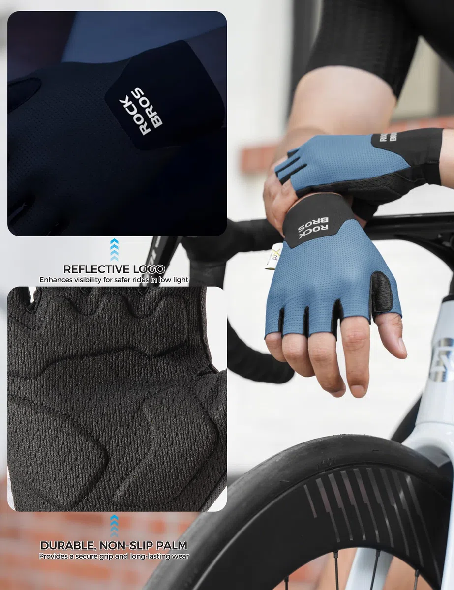 ROCKBROS Guantes Cortos de Ciclismo con Acolchado PORON XRD para Hombre y Mujer, Transpirable, Antideslizante para MTB, Bicicleta de Carretera, Deportes al Aire Libre