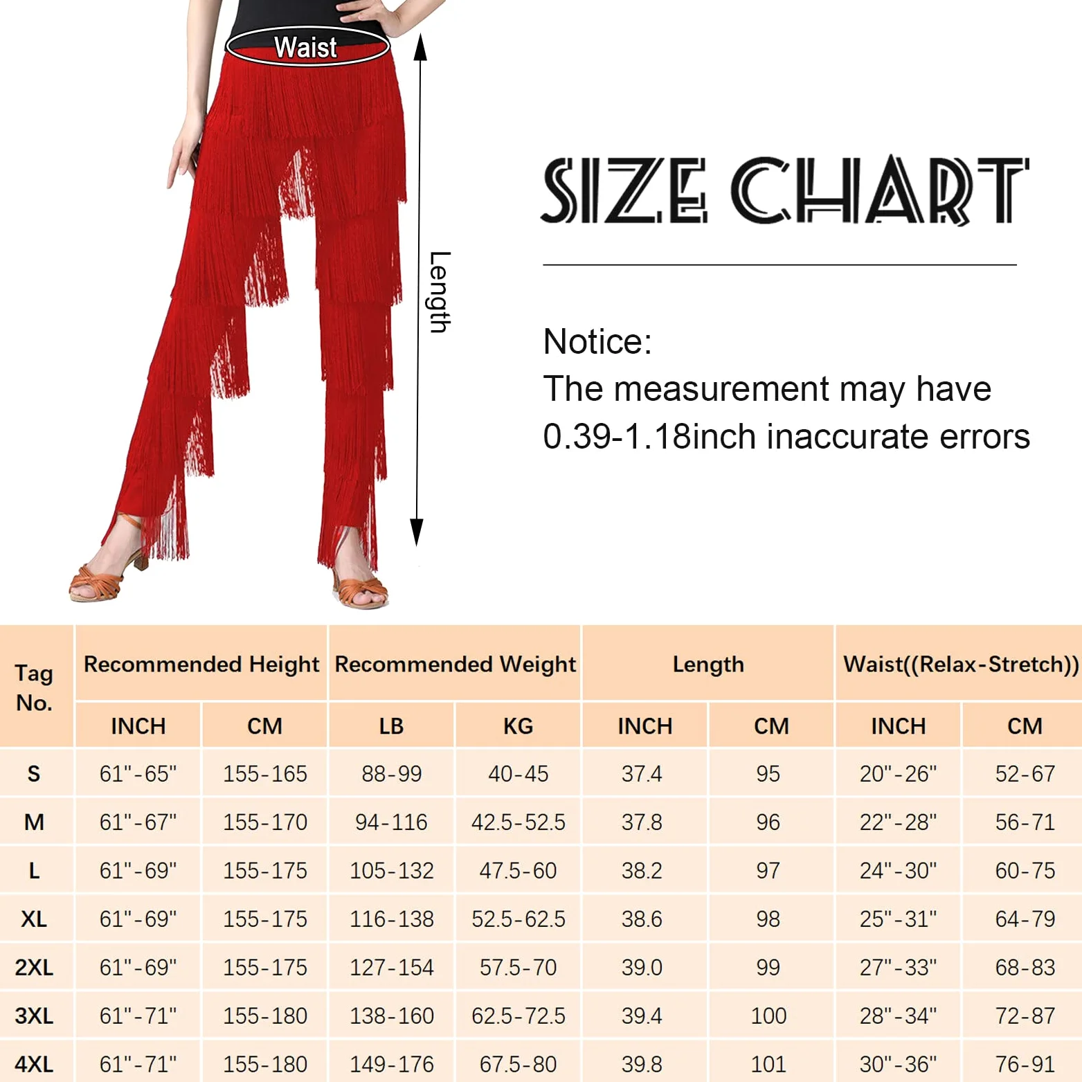 AIEOE Pantalones de Baile Latino para Mujer con Borla Elástica para Adulto Profesional con Flecos Rumba Tango Talla S-4XL