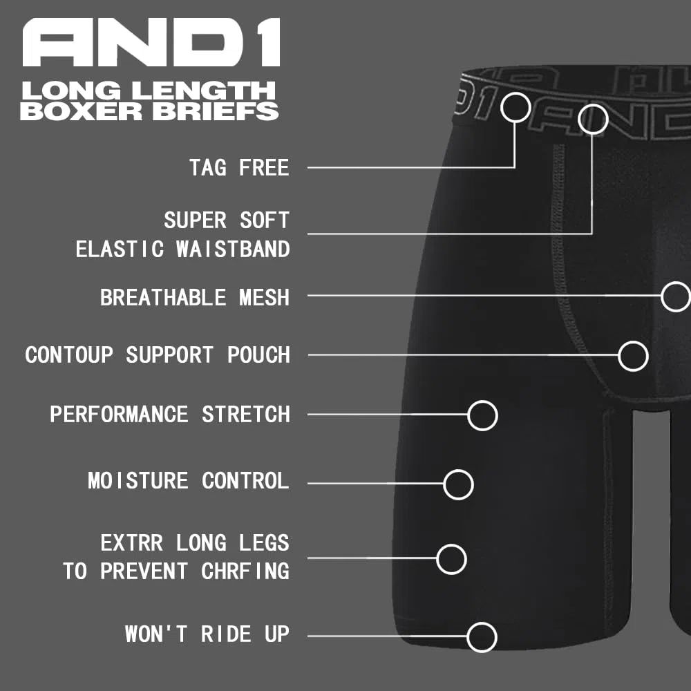 AND1 Sport Boxer Shorts 5 Pack Calzoncillos Hombre Calzoncillos Hombre Retro Boxer Brief Ropa Interior Deportiva Retro Pantalones con Pernera Normal o Larga