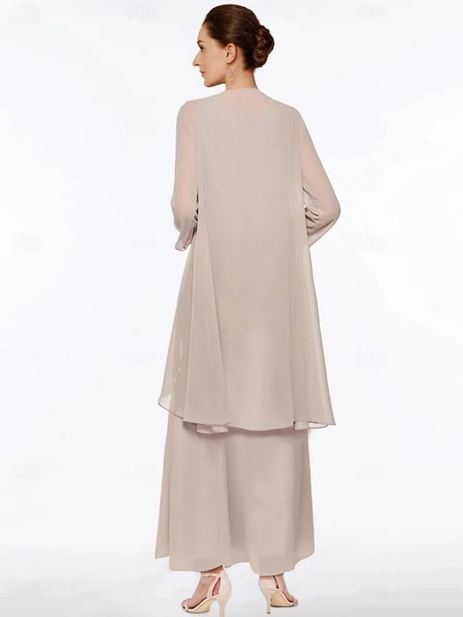 Traje de 2 piezas para madre de la novia, vestido de gasa para invitada de boda, trajes formales