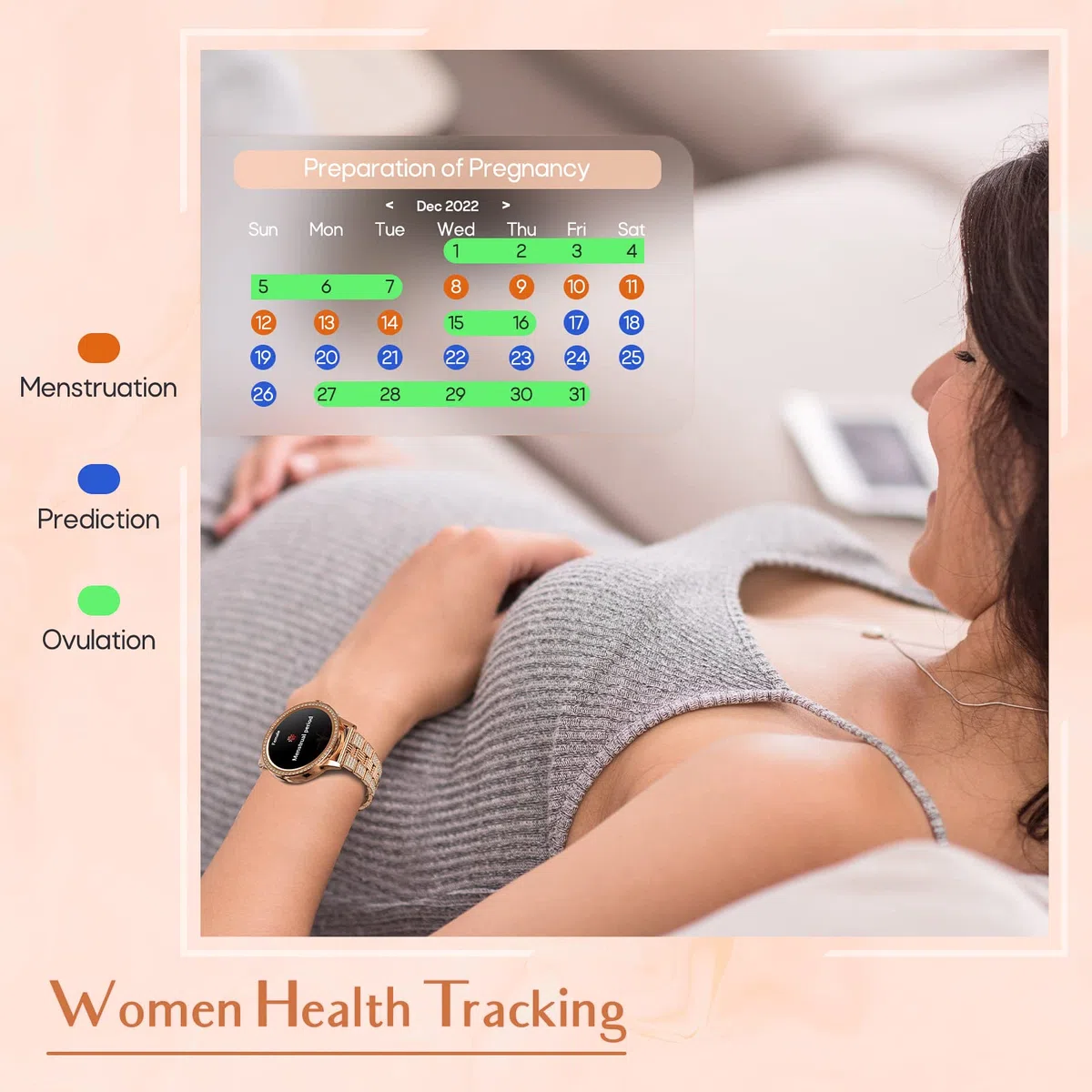 Nemheng Smartwatch Mujer con Llamada y Whatsapp，Elegante Reloj Inteligente con Oxímetro(SpO2) Pulsómetro Seguimiento Menstrual Monitor de Sueño Pulsera Actividad Mujer para Android iOS