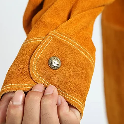 Delantal de ropa de trabajo de cuero de vaca Soldadura Ropa protectora Resistente al calor y al fuego Soldadores Ropa de soldadura Delantal con mangas (120 cm)