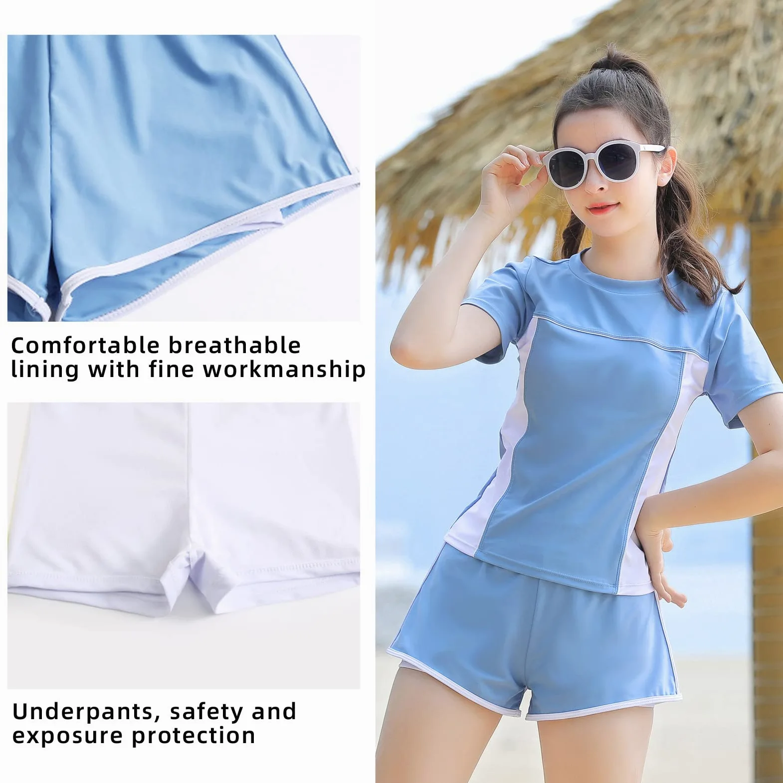 Traje de baño para niñas, Traje de baño Rashguard de Dos Piezas para niños, Pantalones Cortos de Playa de baño de Secado rápido tamaño 6-7,8,10-12,14-16