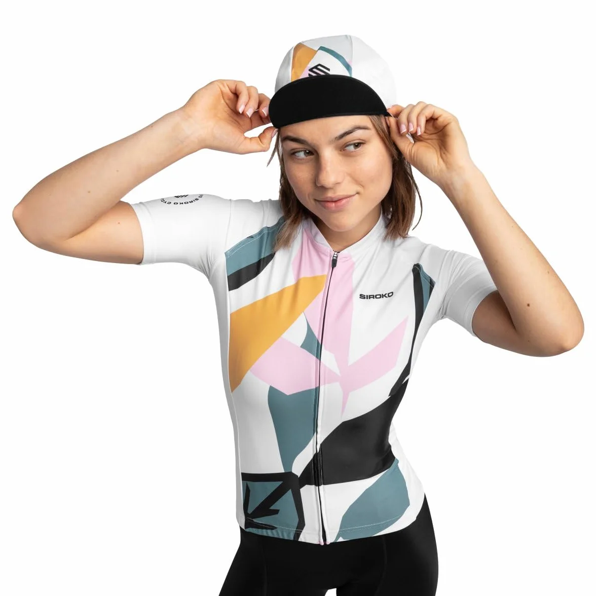 SIROKO - Maillot de Ciclismo para Mujer M2 Pinerolo - S - Blanco/Verde Ceniza/Rosa Chicle