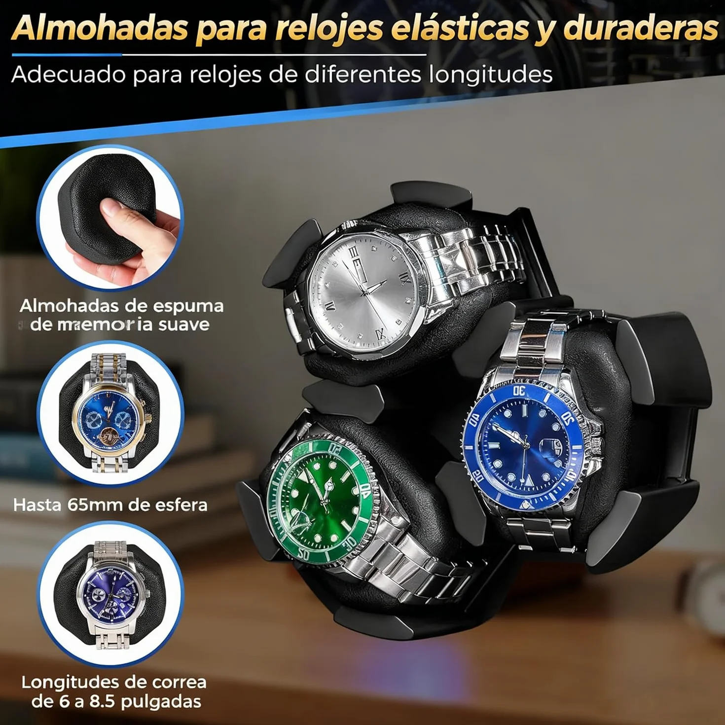 ANWBROAD Enrollador de reloj giratorio para 6 relojes con LED y motor súper silencioso, 4 modos de rotación, caja de bobinado, agitador con cable USB, regalo UJWW003Y