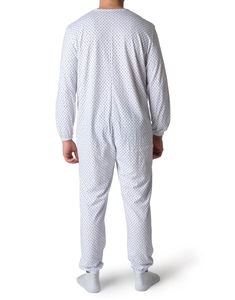 Pijama sanitario para personas mayores de algodón con cremallera en la parte delantera hasta la parte trasera - Mono para personas mayores con Alzheimer o incontinencia Made Italy
