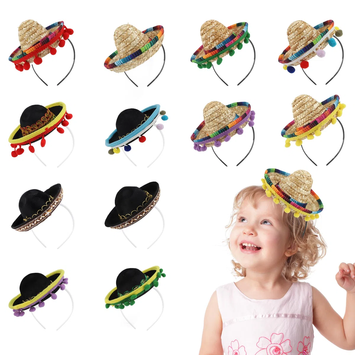 Sombrero de Fiesta, Diadema, Banda para el Pelo de Vacaciones, Sombrero Decorativo, Aro para el Pelo para Adultos, Niños, Mascotas (12 Piezas)