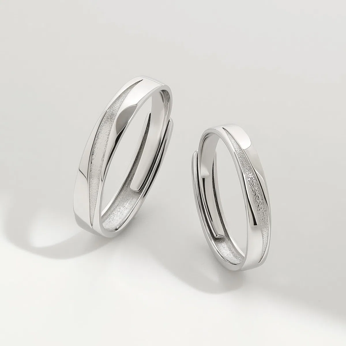 Meissa Alianzas de Pareja Plata de Ley 925 Bodas Compromiso Ajustable Juego de Dos Anillos