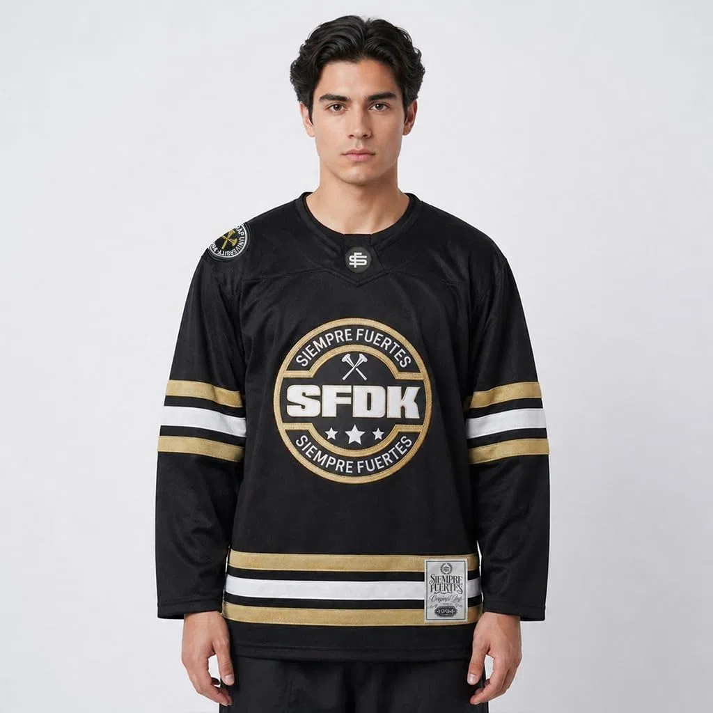 SFDK Jersey de Hockey The Rookie, Unisex Adulto, Negro con Detalles Dorados