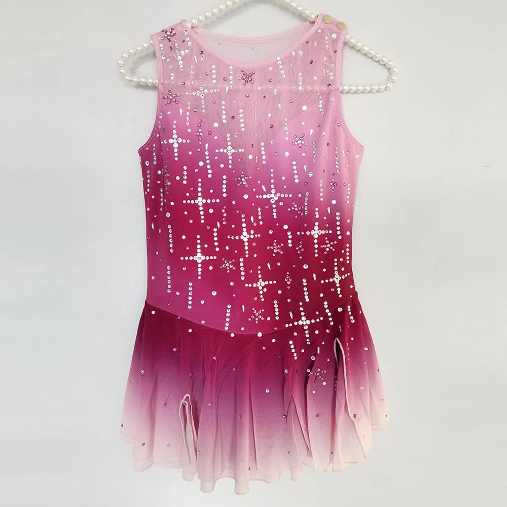 LIUHUO Patinaje Artístico Vestido Degradado Sin Mangas Diamante Encrustado Chica Competición Rendimiento