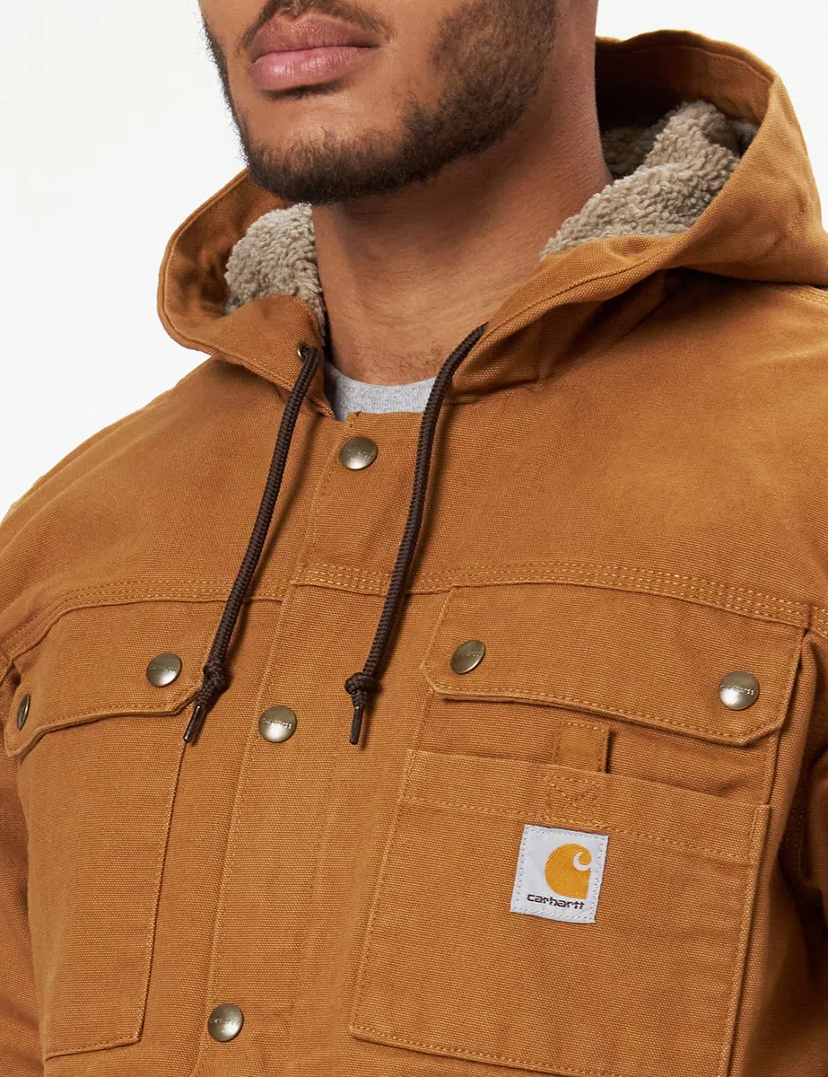 Carhartt, Hombre, Chaqueta Utilitaria En Lona De Algodón Con Efecto Desgastado, Forro De Peluche, Ajuste Ligeramente Holgado
