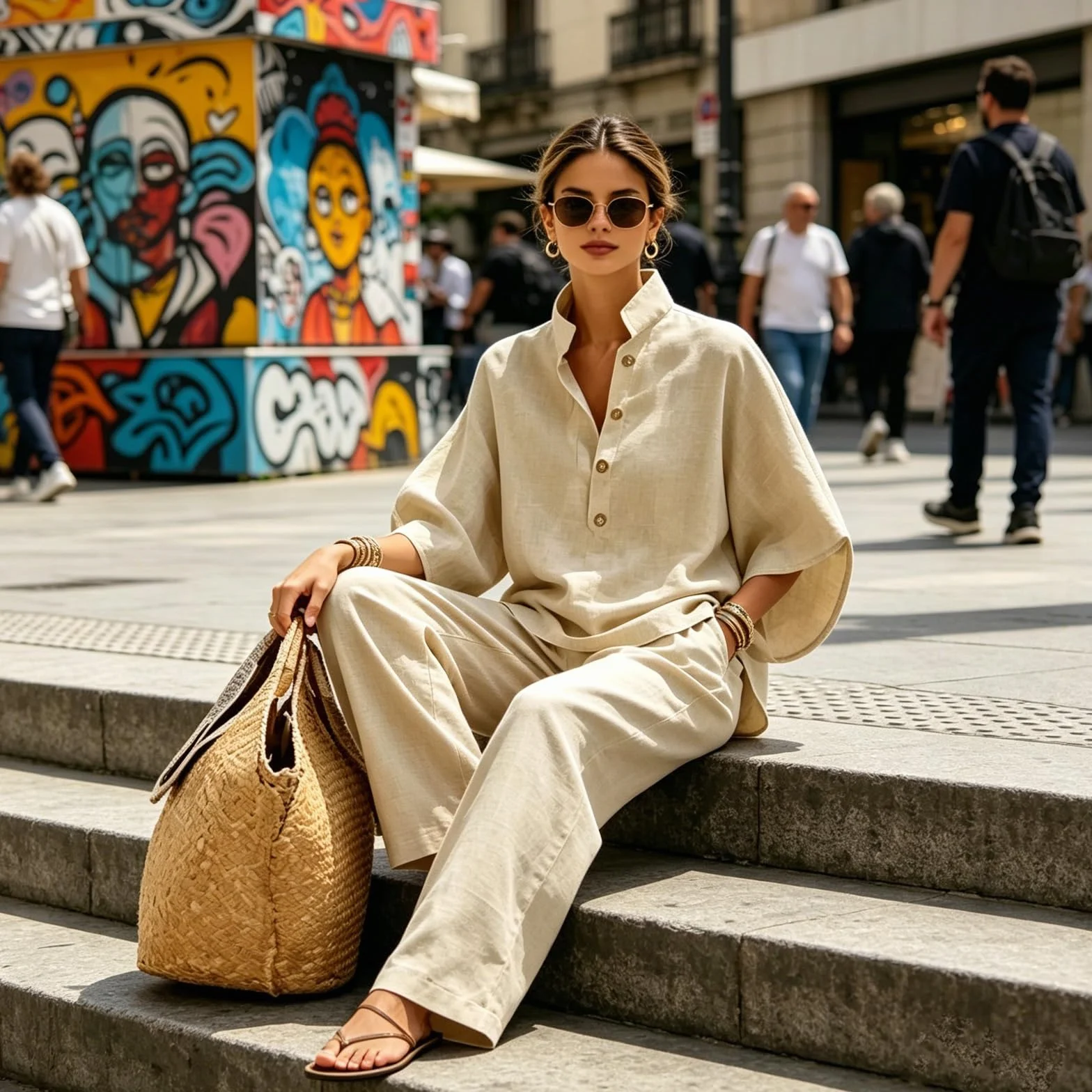 Genérico Women Linen Cotton Two Piece Outfit Batwing Sleeve Top and Wide Leg Pants Set Casual Loose Fit Summer Travel Clothing