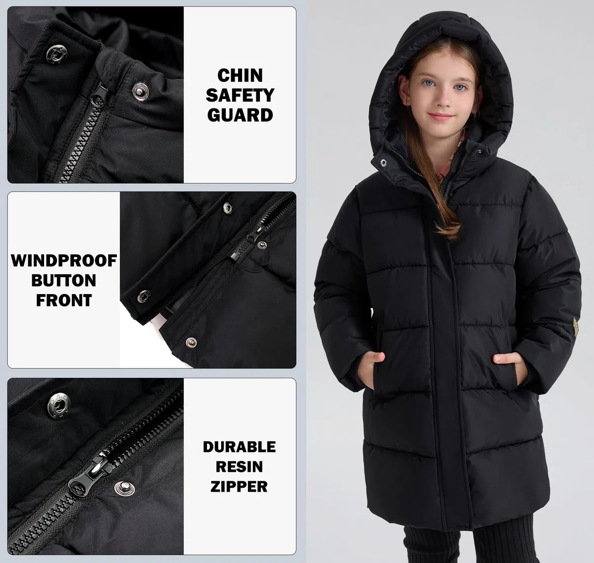 SOLOCOTE Abrigos de Invierno para Niños Plumífero Grueso Alargado Resistente al Agua con Chaqueta con Capucha para Niños