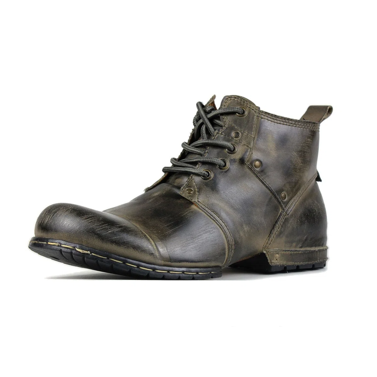 OSSTONE Botas para Moto Botines Hombre de Invierno Piel Zapatos Negras Vestir Nieve Piel Forradas Calientes Planas Combate Militares Cremallera Boots OS-6015-1-A-R