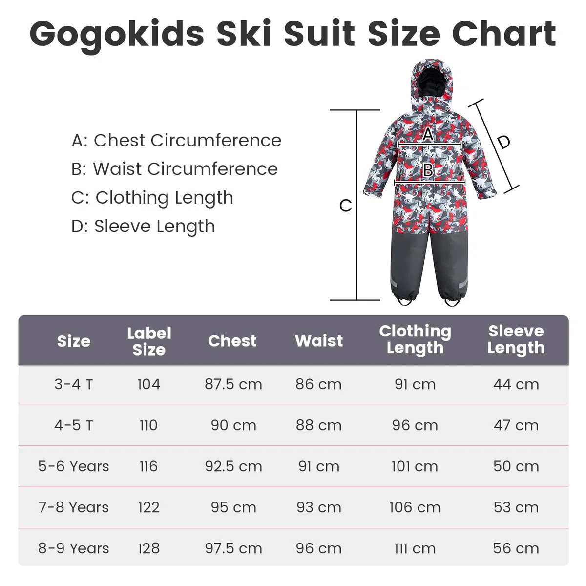 Gogokids Trajes de Nieve para Niños, Traje de Esquí Impermeable de Una Pieza, Edad 4-7 Años