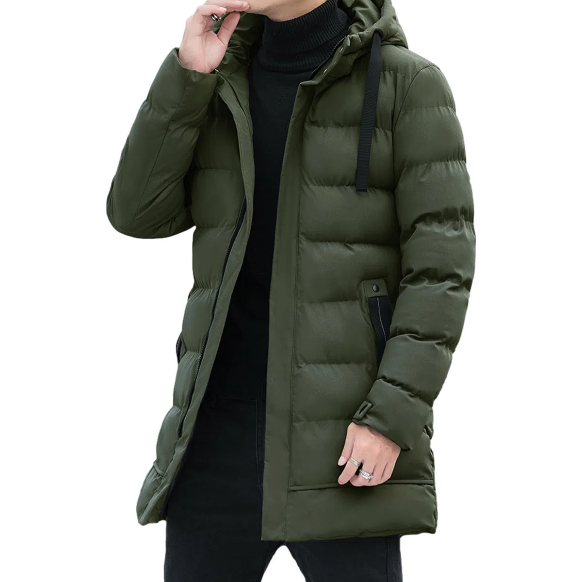 Hombre Chaqueta Térmica de Invierno con Capucha Longitud Media Acolchado Relleno Abrigos de Plumón