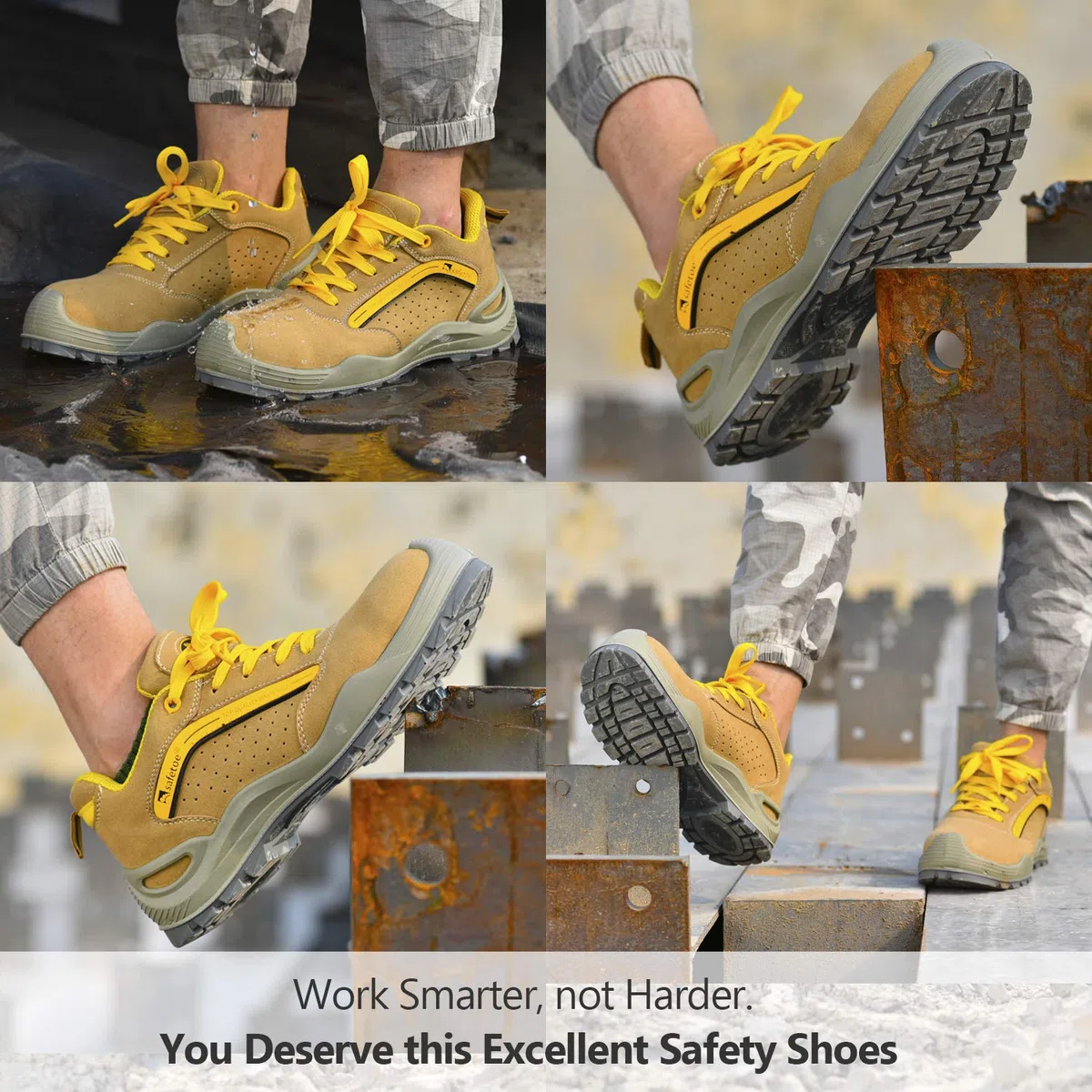 Safetoe Zapatos de Seguridad 7296YN Botas de Cuero Transpirable Punta de Acero Ligeros