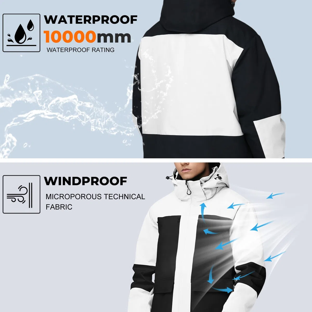 HOUZONIY Traje de nieve para hombre, chaqueta de esquí y pantalones de esquí, juego de dos piezas, ropa de esquí al aire libre, resistente al viento, traje de esquí con capucha para esquiar, snowboard