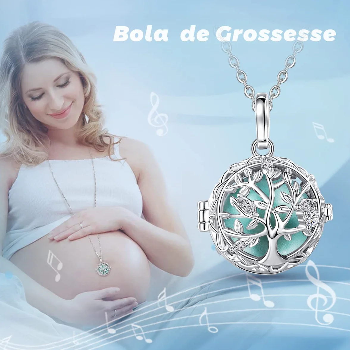 AEONSLOVE Llamadores de Angeles Embarazadas con Dulce Melodía Collar Colgante Árbol de la Vida para Futuras Madres Regalo Original para Mujer Embarazada, 2 Cadenas