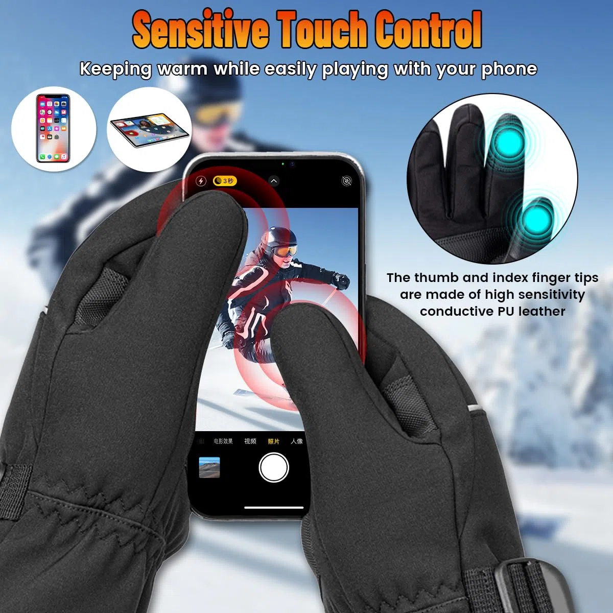 Guantes Calefactables Eléctricos con Baterías 5000mAh*2, 3 Temperaturas Ajustables, Cálidos para Hombre y Mujer