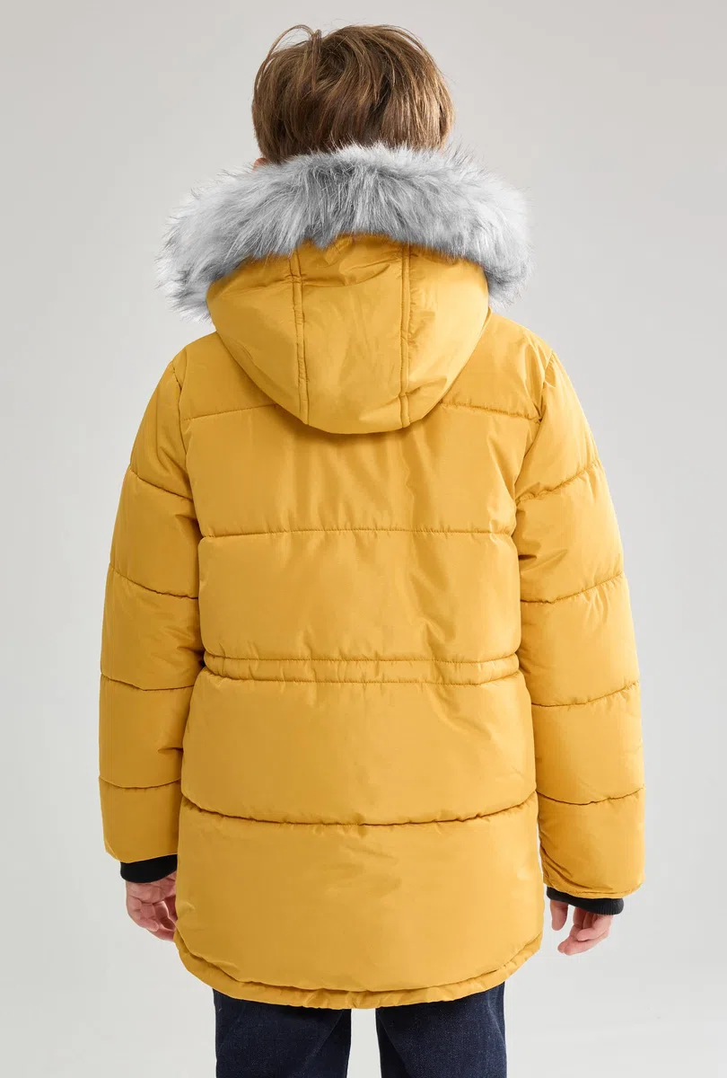 maoo garden Abrigo de Invierno Acolchado para Niños, Chaqueta con Capucha de Piel Forrada de Sherpa de Peso Pesado para Niños Grandes, Parka de Nieve Resistente al Agua