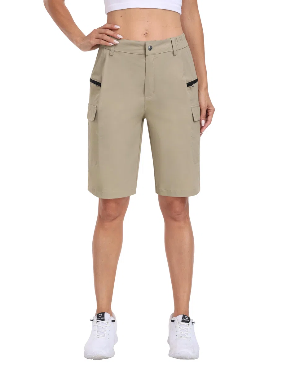 MoFiz Pantalones Cortos Cargo para Mujer Trekking Corto Verano Ligeros Cintura Alta Impermeables Bermudas Shorts con Bolsillo Cremallera