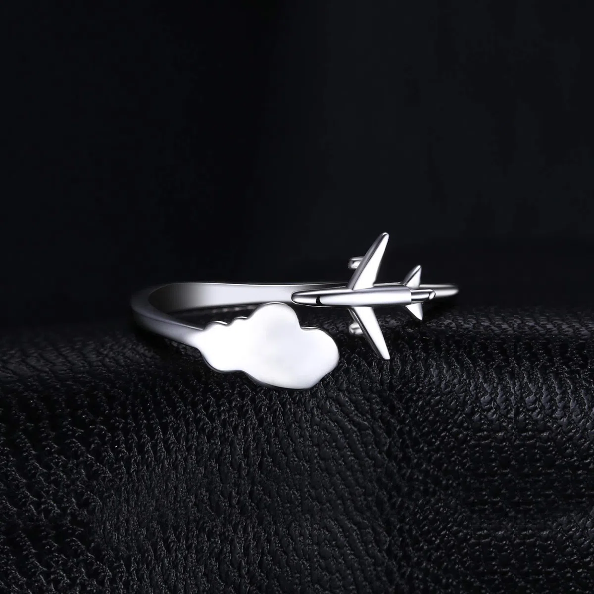 JewelryPalace Anillo Ajustable Mujer Plata Oro 14k Oro Rosa, Anillo Abierto de Avión y Nube, Anillos Niña de Moda Joyería Personalizada, Anillo de Plata Liso, Joyas de Mujer