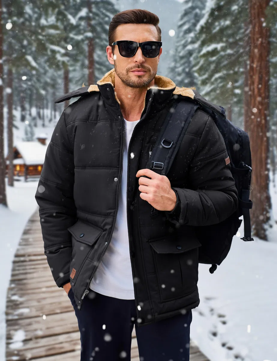 MAGCOMSEN - Chaqueta de Invierno Hombre, Resistente al Viento, Forro Polar, Impermeable, Capucha, Manga Larga, Verde, Talla XXL