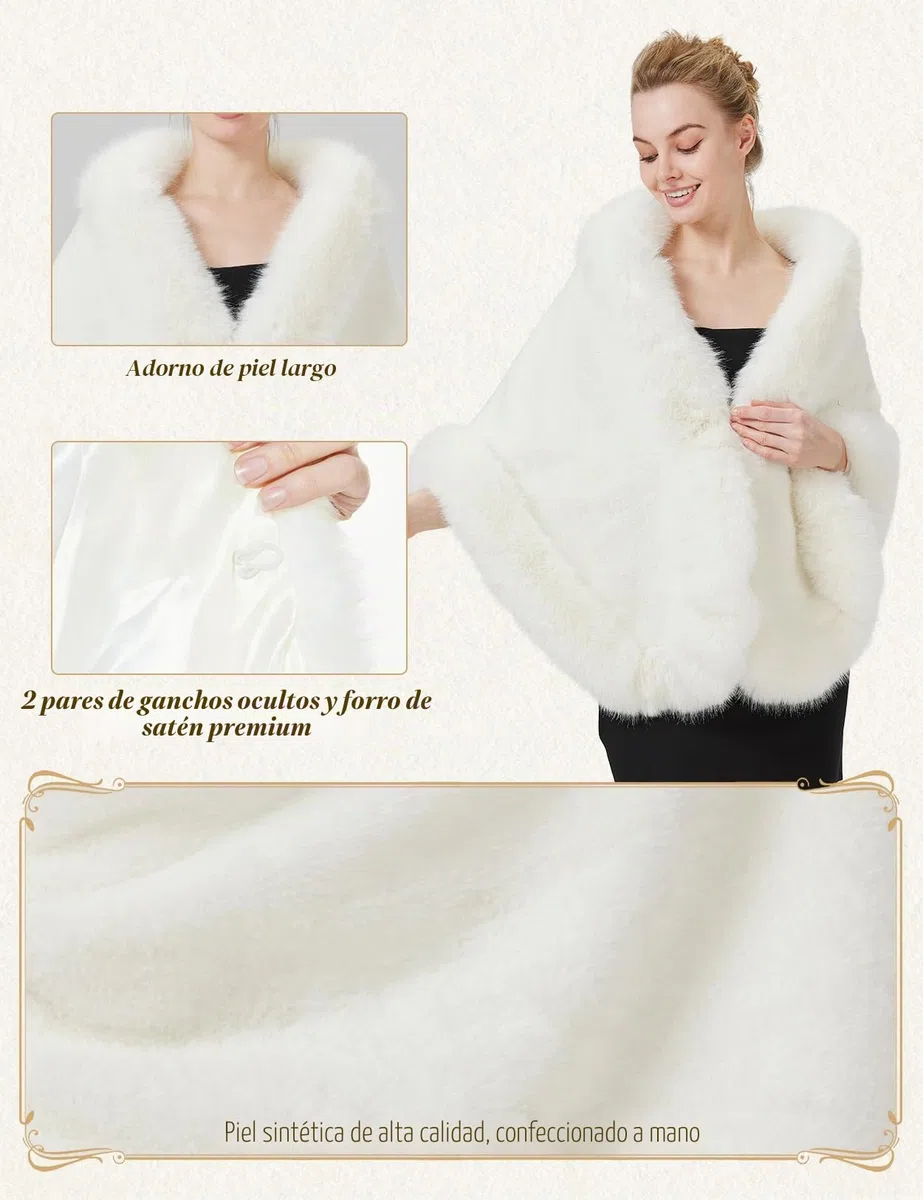 BEAUTELICATE Estola Chal Pelo Mujer Boleros Marfil Negro Para Fiesta Bodas Novia Invierno Vestido de Noche