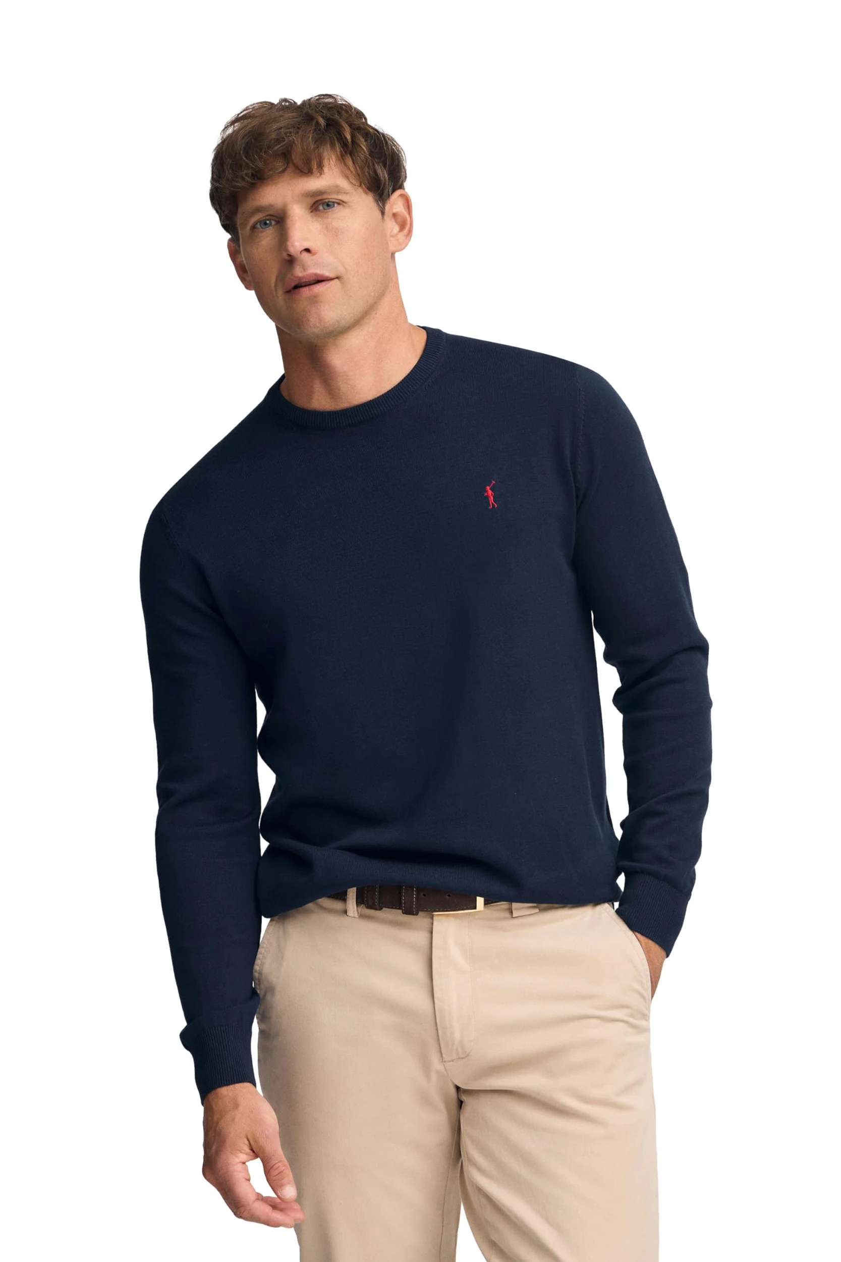 Polo Club Jersey Básico de Punto con Cuello Redondo Hombre - Suéter 100% Algodón con Logo Bordado