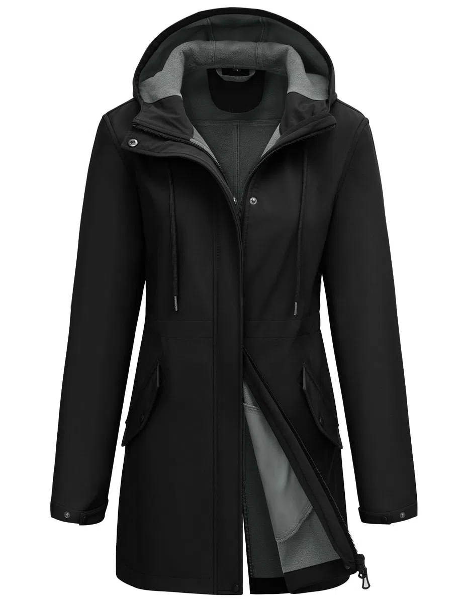 Yuson Girl Chaqueta Softshell Mujer Impermeable Chaqueta de Entretiempo Cortavientos con Capucha Ligera Transpirable Abrigo Forro Polar Funcional Parka de Senderismo