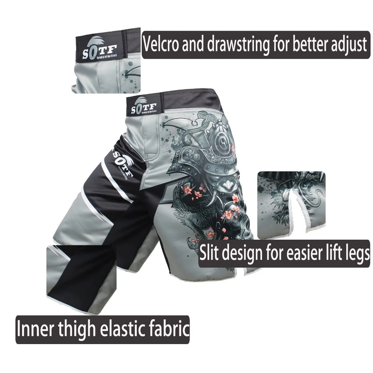 sotf Pantalones Cortos Shorts Modelo Samurai Ideales MMA K-1 Kick Boxing Boxeo Crossfit etc.