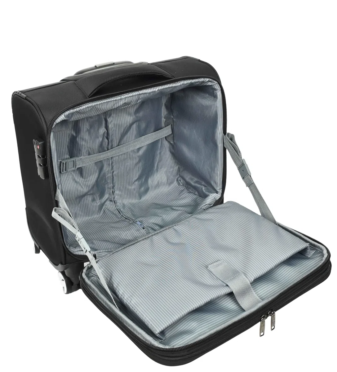 A1 FASHION GOODS Maleta de 4 ruedas para piloto, ligera, con cerradura TSA, tamaño de cabina, bolsa de viaje y negocios, Black, S, Carcasa suave para piloto con ruedas