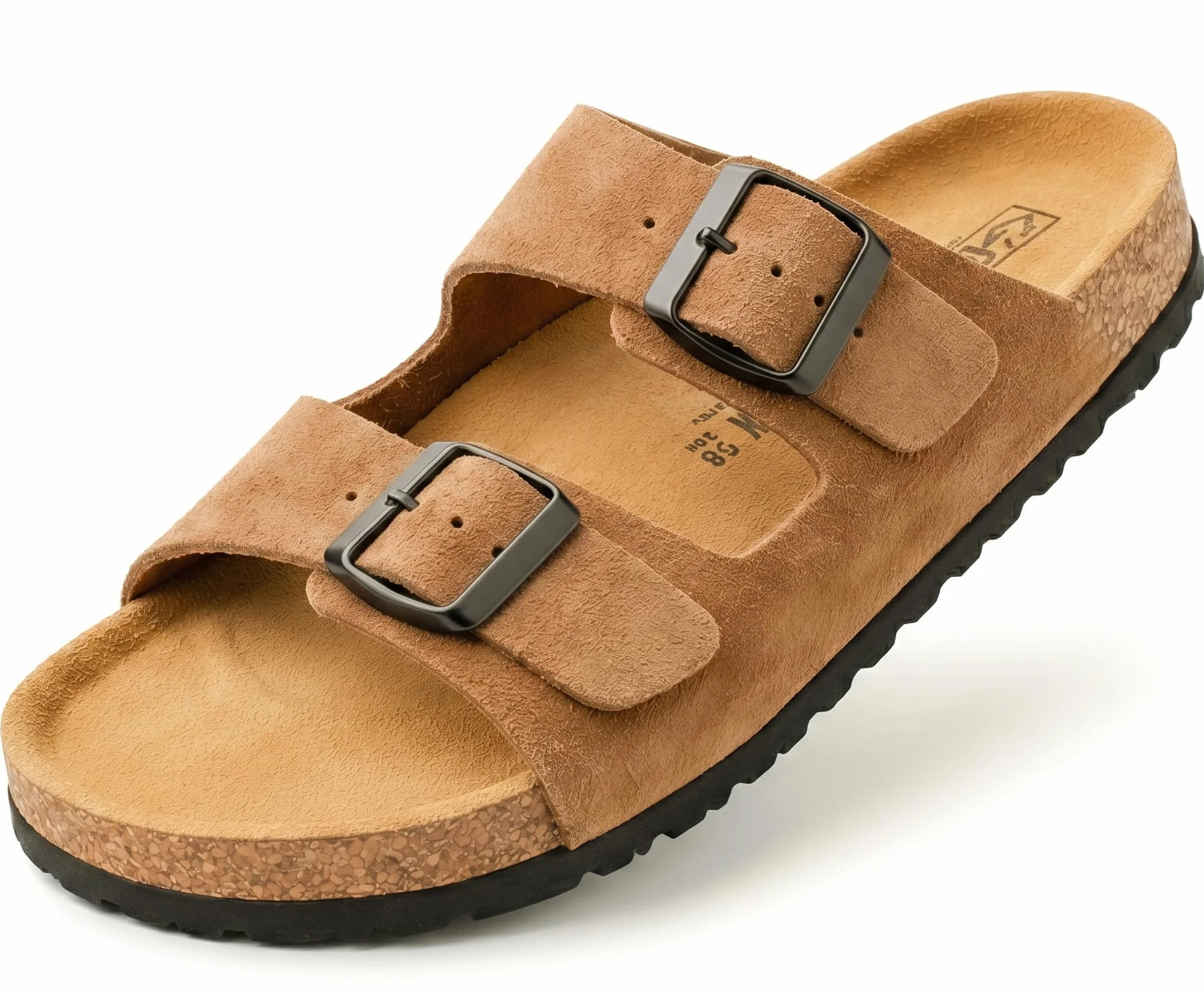Sandalias de Piel con Hebillas, Piel Autentica, Corcho Natural, Hebillas ajustables al Pie, Sandalias Hombre/Mujer, Suela antideslizante EVA, Calzado de Calidad Hecho en España