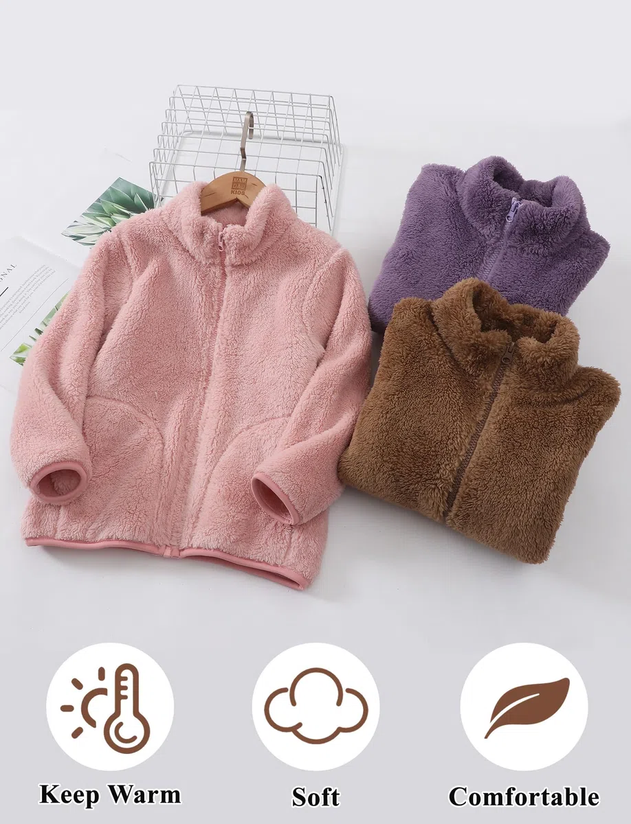 Happy Cherry Chaquetas de forro polar para niñas con cremallera completa, para ocio, chaqueta de forro polar de punto, unisex, cálida, chaqueta de entretiempo para deportes de invierno, senderismo