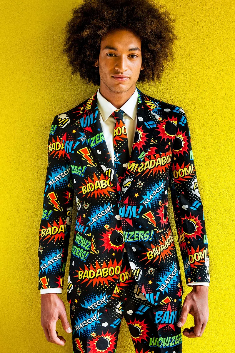 OppoSuits Crazy Prom Suits For Men – Badaboom – Comes with Jacket, Pants and Tie In Funny Designs Traje de Hombres